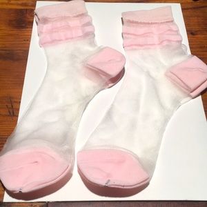 Sheer nylon socks with baby pink stripes
